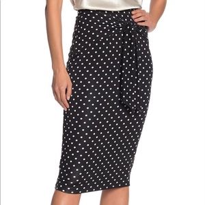 Catherine Malandrino Black and White Polka Dot Tie-Waist Pencil Skirt